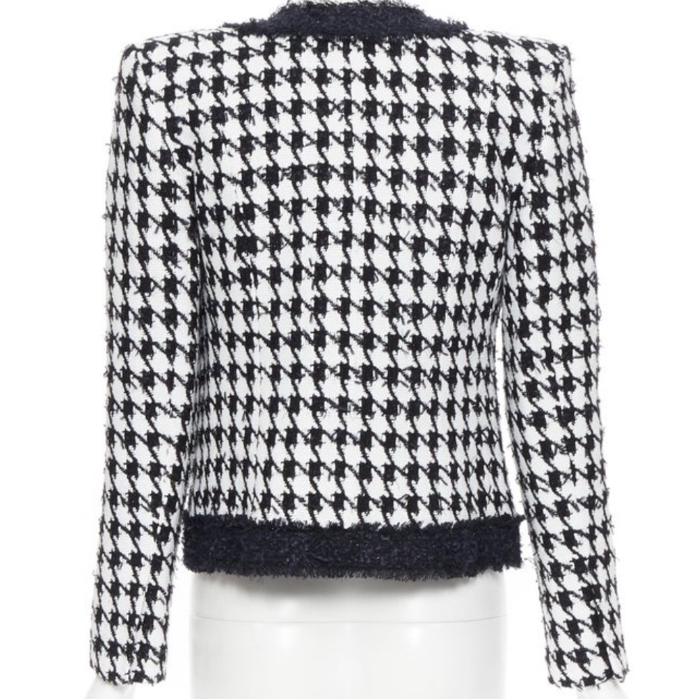 BALMAIN black white houndstooth tweed 4 pocket padded cropped jacket FR42 - Picture 12 of 16